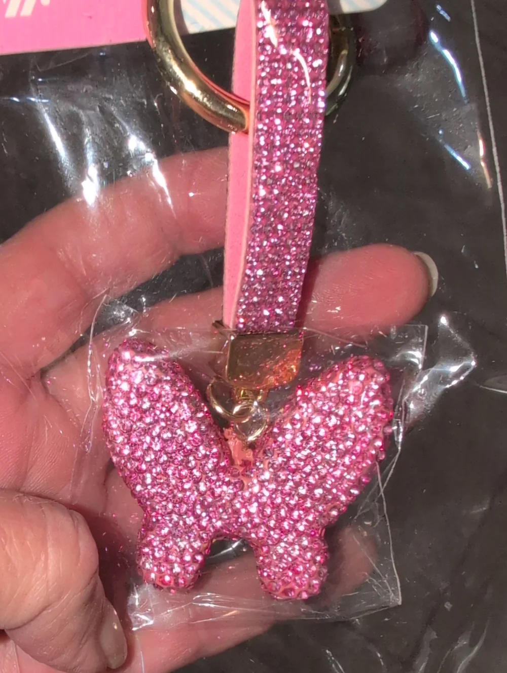 Pink Glitter Butterfly Keychain Charm